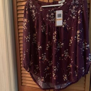 Mason & Belle Plum Floral Scoop-Neck Blouse.  NWT